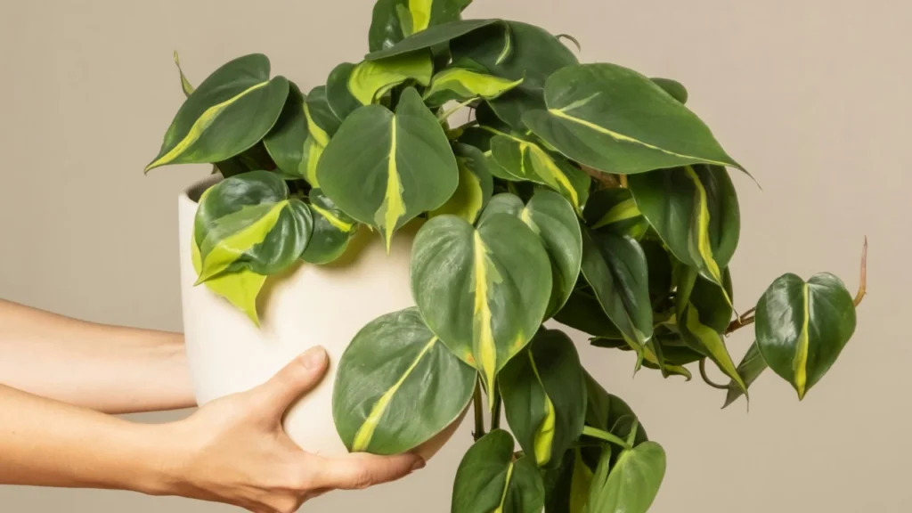 peperômia filodendro verde em vaso branco